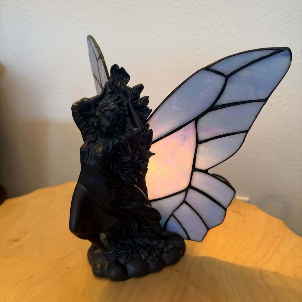 Drifting Fairy Accent Lamp with Iridescent Stained Glass Wings